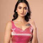 Pink Sleeveless Brocade Blouse with Back Closure - Anvi Couture