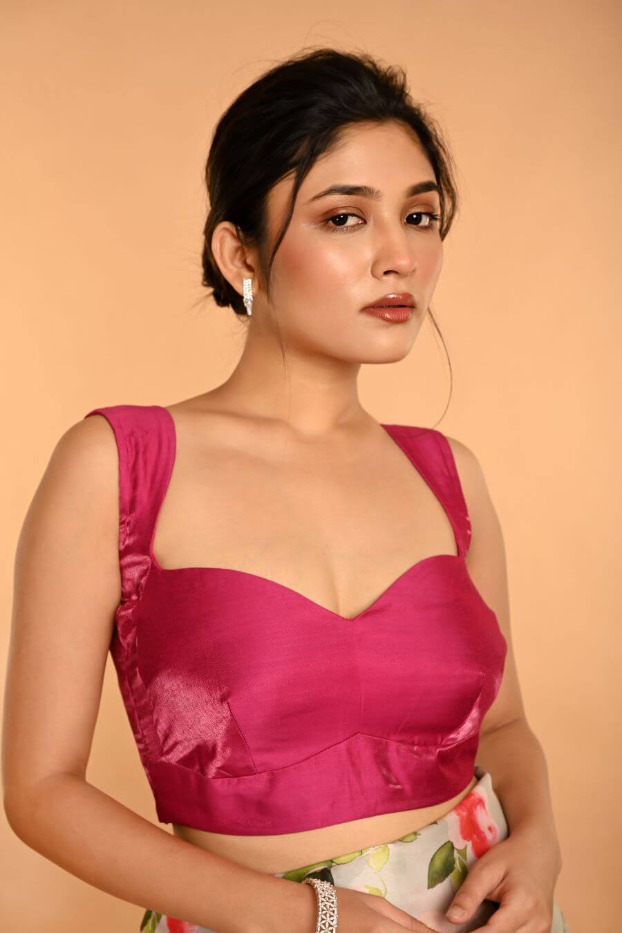 Pink Sleeveless Organza Blouse with Sweetheart Neckline -Anvi Couture