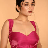 Pink Sleeveless Organza Blouse with Sweetheart Neckline -Anvi Couture