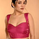 Pink Sleeveless Organza Blouse with Sweetheart Neckline -Anvi Couture