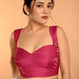 Pink Sleeveless Organza Blouse with Sweetheart Neckline -Anvi Couture