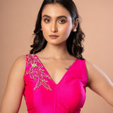 Pink Sleeveless Silk Blouse With Hand Embroiderey Work - Anvi Couture