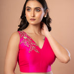 Pink Sleeveless Silk Blouse With Hand Embroiderey Work - Anvi Couture