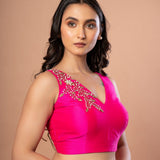 Pink Sleeveless Silk Blouse With Hand Embroiderey Work - Anvi Couture