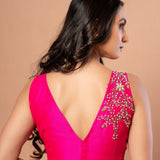 Pink Sleeveless Silk Blouse With Hand Embroiderey Work - Anvi Couture