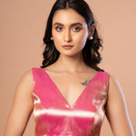 Pink Sleeveless V Neck Brocade Blouse with Back Closure - Anvi Couture