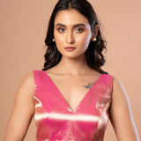 Pink Sleeveless V Neck Brocade Blouse with Back Closure - Anvi Couture