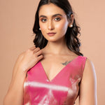 Pink Sleeveless V Neck Brocade Blouse with Back Closure - Anvi Couture