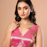 Pink Sleeveless V Neck Brocade Blouse with Back Closure - Anvi Couture