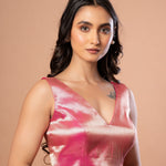 Pink Sleeveless V Neck Brocade Blouse with Back Closure - Anvi Couture