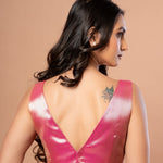 Pink Sleeveless V Neck Brocade Blouse with Back Closure - Anvi Couture