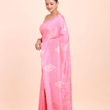 Pink Soft Silk Saree with Golden Woven Side View