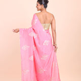 Pink Soft Silk Saree with Golden Woven Back View