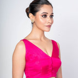 Pink V Neckline Sleeveless Blouse With Round Back Closer - Anvi Couture