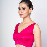 Pink V Neckline Sleeveless Blouse With Round Back Closer - Anvi Couture