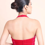 Pink Velvet Halter Neck Sleeveless Blouse back