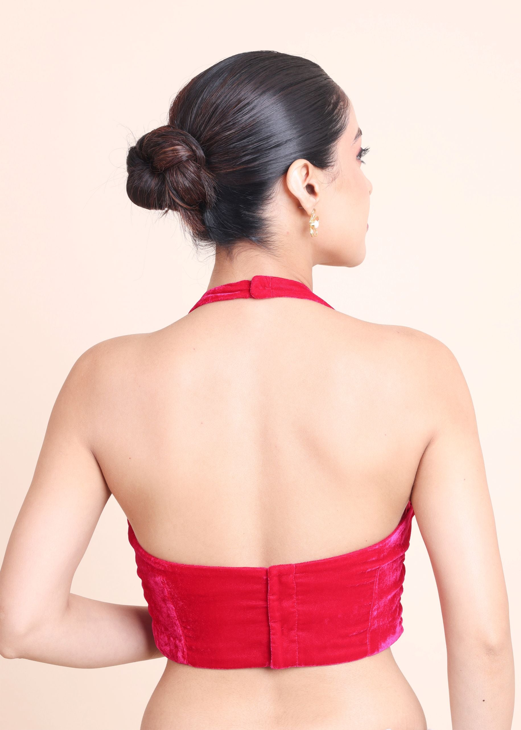Pink Velvet Halter Neck Sleeveless Blouse back