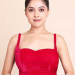 Pink Velvet Sweetheart Neckline Sleeveless Blouse Front