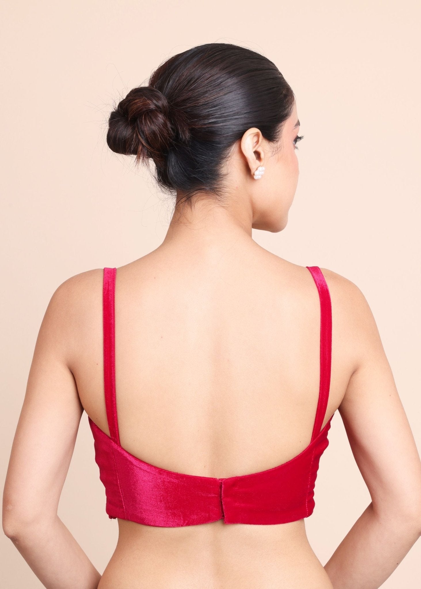 Pink Velvet Sweetheart Neckline Sleeveless Blouse - Anvi Couture