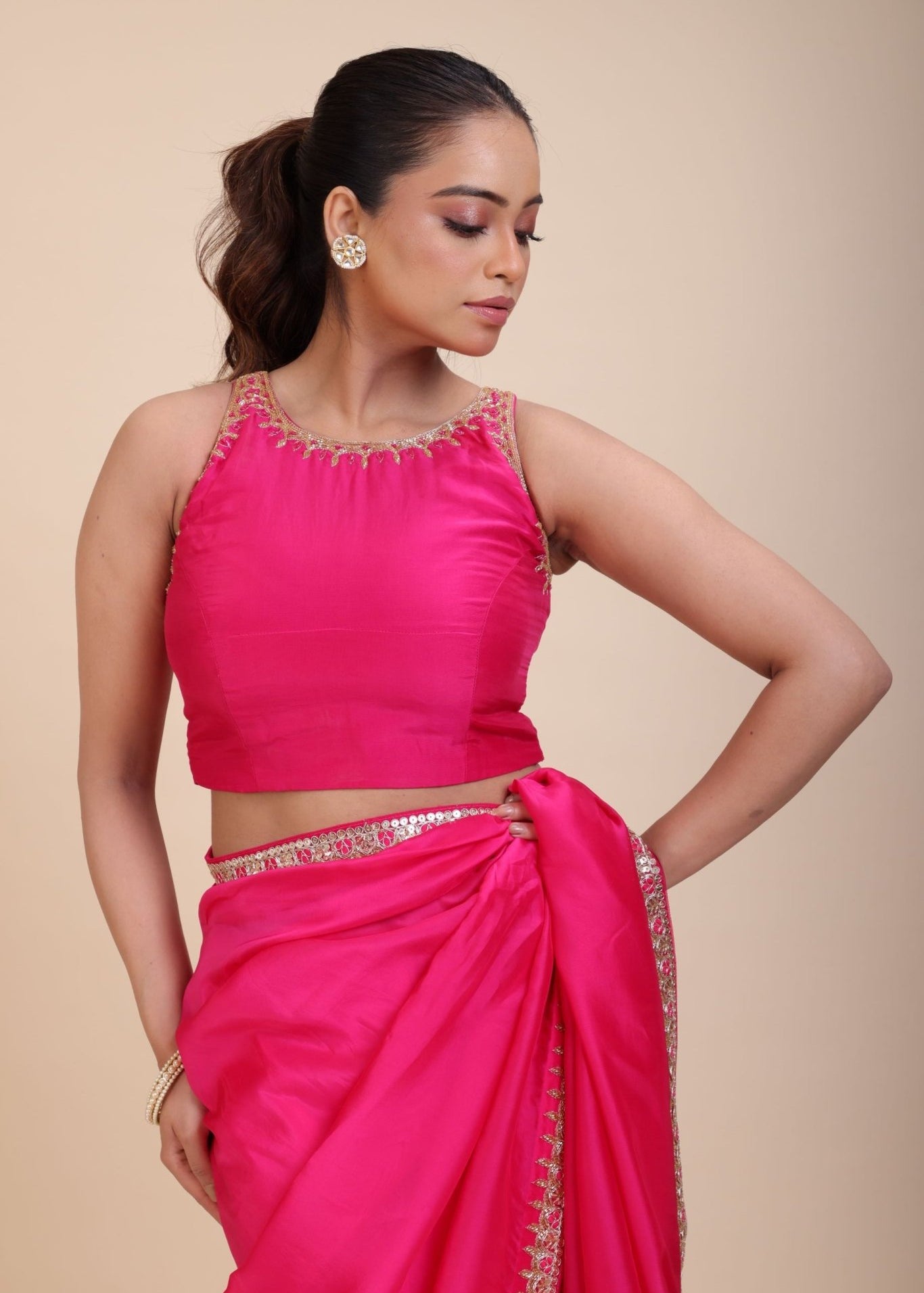 Pink Wedding Wear Embroidered Blouse - Anvi Couture