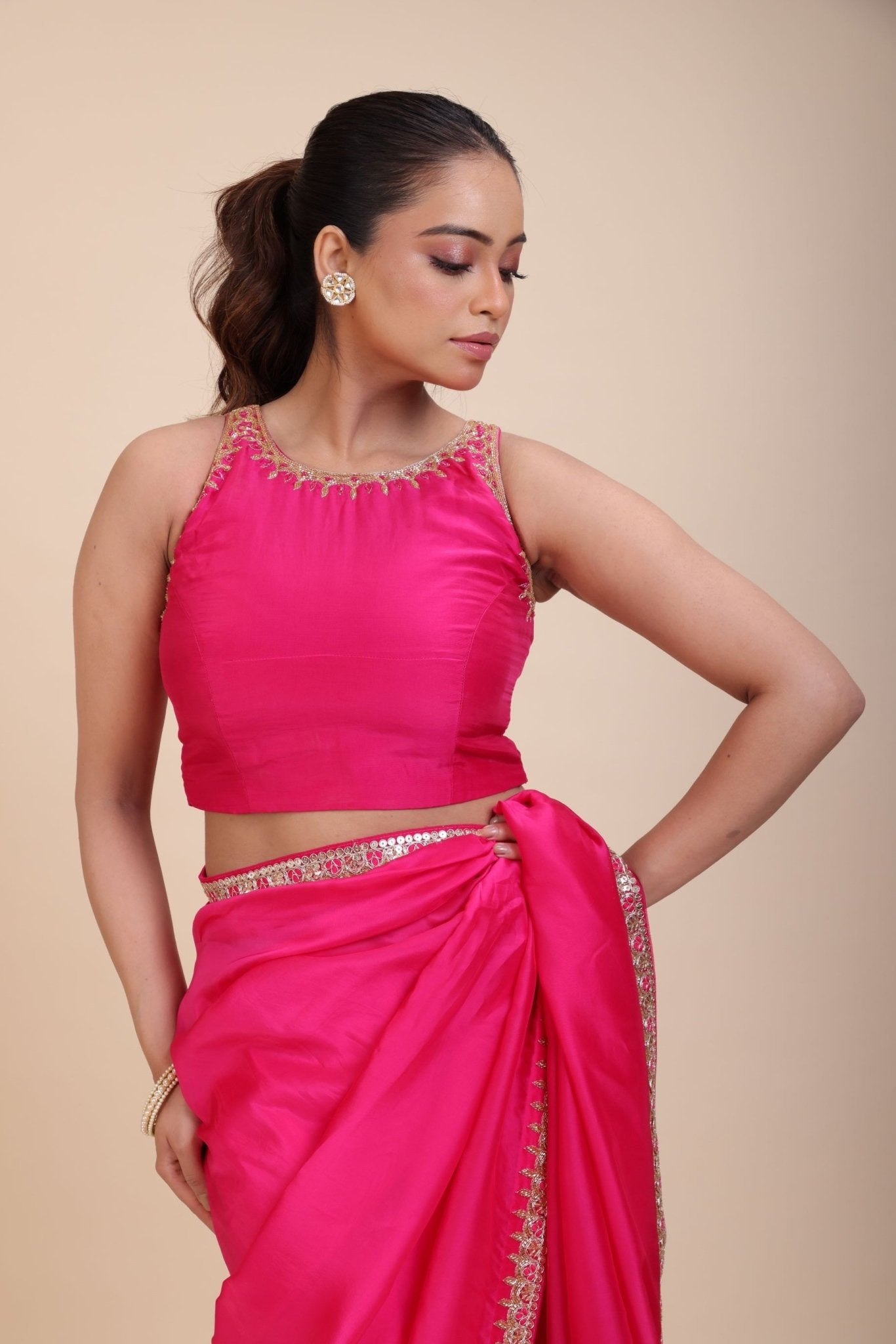 Pink Wedding Wear Embroidered Blouse - Anvi Couture