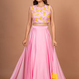 Pink Yellow Embroidered Silk Lehenga Set Full
