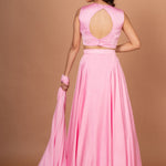 Pink Yellow Embroidered Silk Lehenga Set Back
