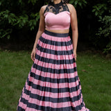 Pink and Black Lehenga set In Satin Silk - Anvi Couture