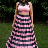 Pink and Black Lehenga set In Satin Silk - Anvi Couture