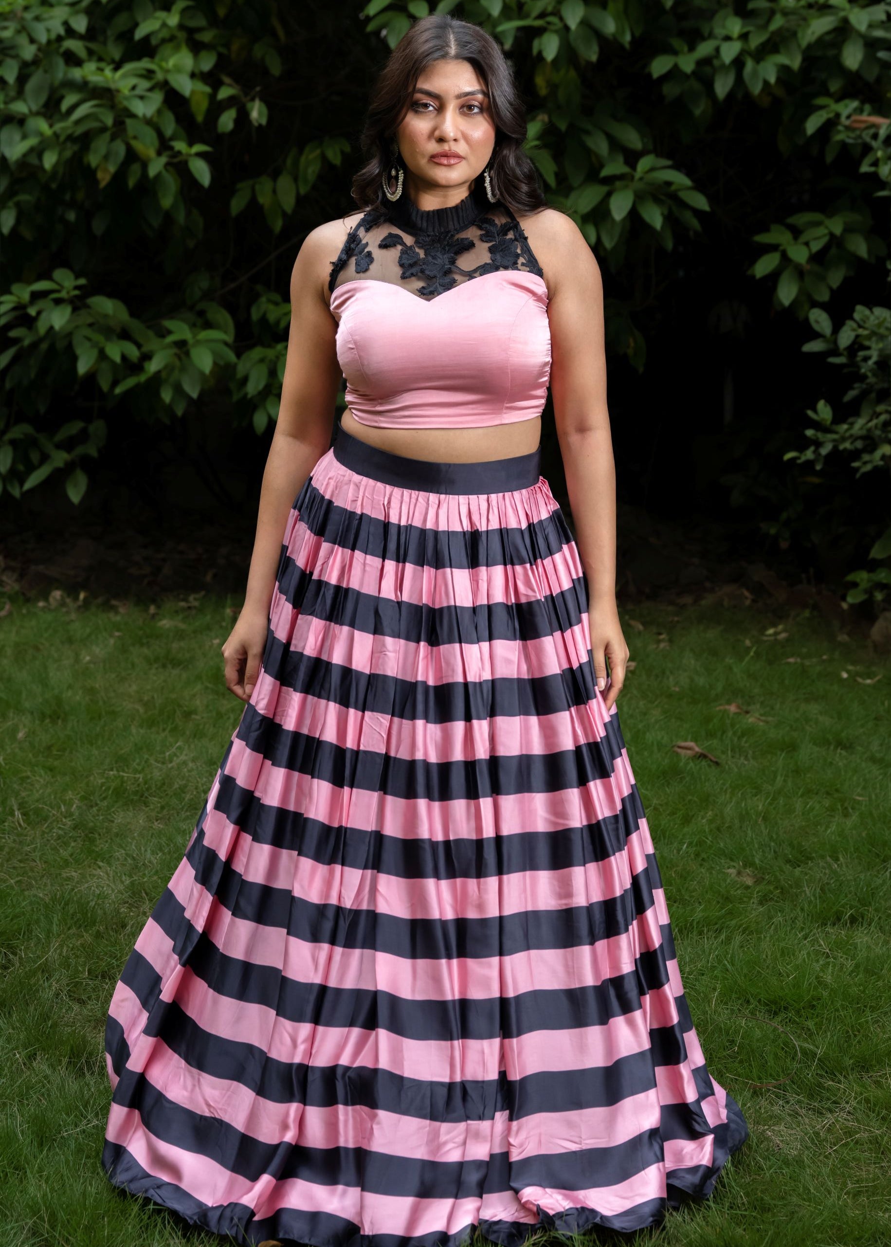 Pink Lehenga set In Satin Silk
