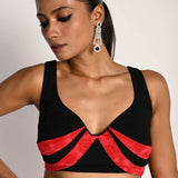 Pink and Black Printed Saree with Plunging Neck Pleated Designer Blouse - Anvi Couture - Blouse