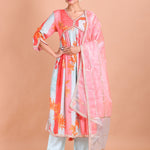 Pink and Blue Alia Cut Kurti Set - Anvi Couture