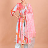 Pink and Blue Alia Cut Kurti Set - Anvi Couture