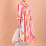 Pink and Blue Alia Cut Kurti Set - Anvi Couture