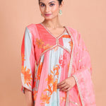 Pink and Blue Alia Cut Kurti Set - Anvi Couture