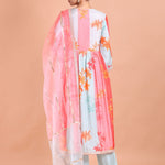 Pink and Blue Alia Cut Kurti Set - Anvi Couture