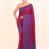 Pink and Blue Cotton Linen Saree full