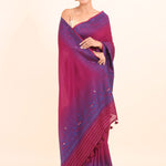 Pink and Blue Cotton Linen Saree front
