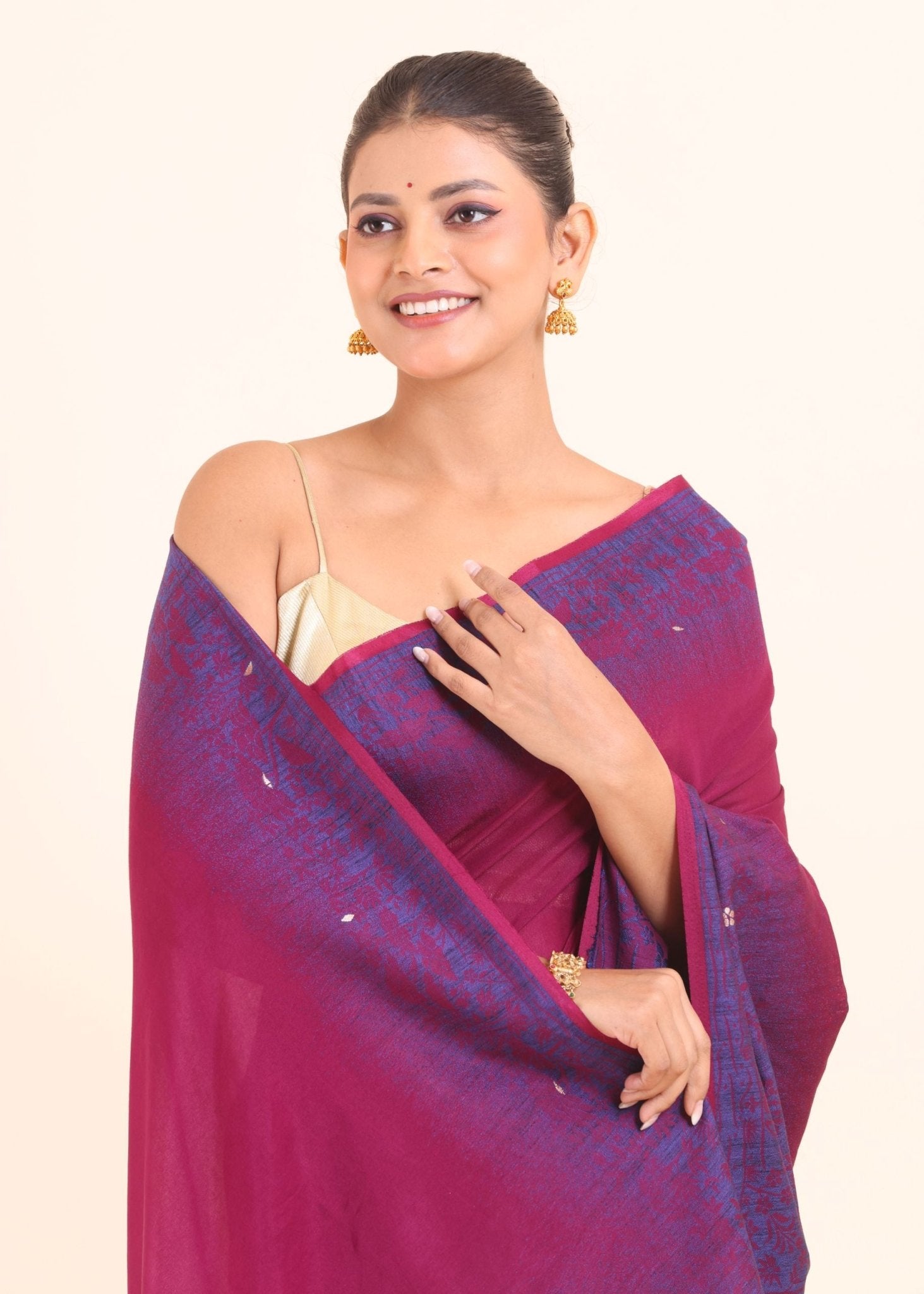 Pink and Blue Cotton Linen Saree - Anvi Couture