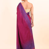 Pink and Blue Cotton Linen Saree back