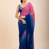 Pink and Blue Ombre Georgette Saree Design -Side
