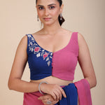 Pink and Blue Ombre Georgette Saree Design -Blouse