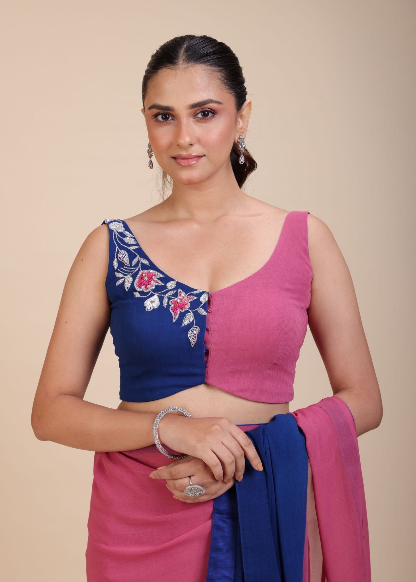 Pink and Blue Ombre Georgette Saree Design - Blouse