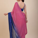 Pink and Blue Ombre Georgette Saree Design -Back