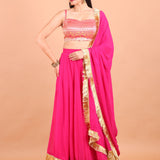 Pink and Gold Simple Lehenga Set With Brocade Choli Full view