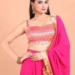 Pink and Gold Simple Lehenga Set With Brocade Choli Close Up