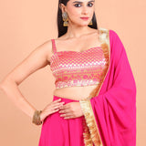 Pink and Gold Simple Lehenga Set With Brocade Choli Close Up