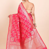Pink and Golden Banarasi Silk Saree with all over floral weaving - Anvi Couture