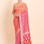 Pink and Orange Banarasi Khaddi Georgette Bandhej Saree - Anvi Couture