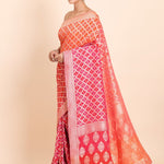 Pink and Orange Banarasi Khaddi Georgette Bandhej Saree - Anvi Couture